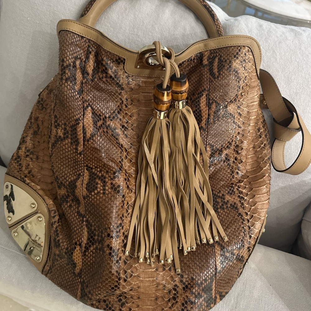 Gucci Large Bamboo Top Handle In Python W/ Fringe… - image 2